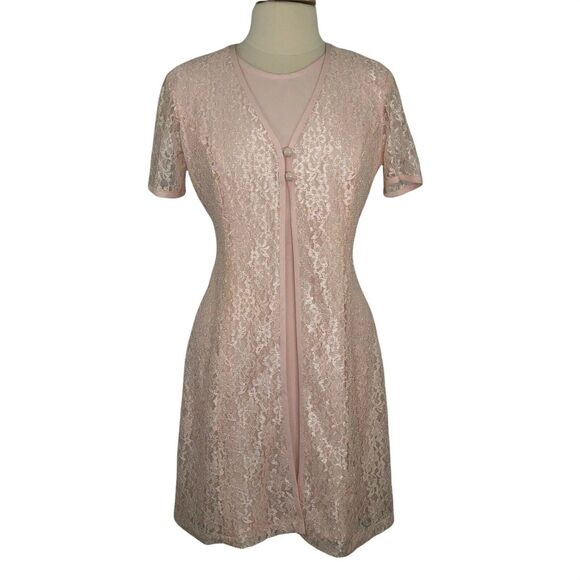Jamie Brooke Lace Dress Fit Flare Lagenlook Short Sleeves Knee Length Sz 9 10 - Picture 1 of 10